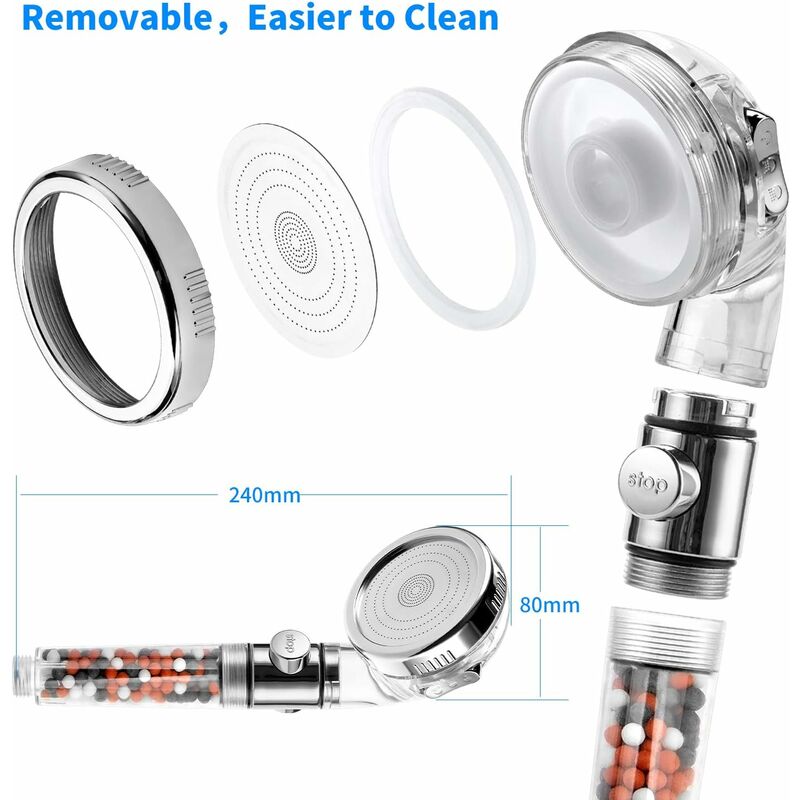 Pommeau Douche Haute Pression Pomme de Douche Anti Calcaire Filtrant，Douchette Économie d'Eau Universde Massage 3 Modes De Douche - 4