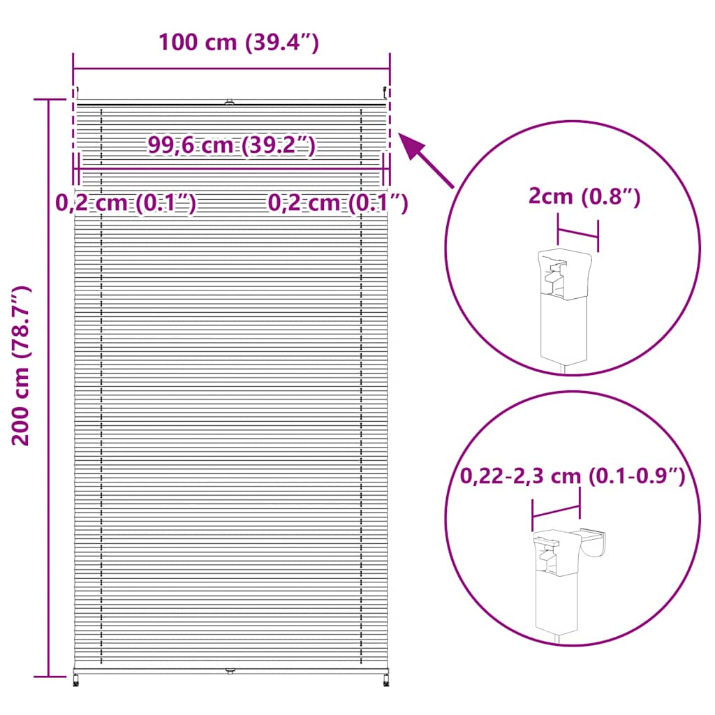Tenda plissè 100x200cm bianca vidaXL - 3