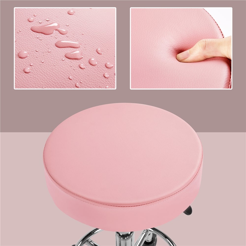 Tabouret Rond à Roulettes avec Assise Réglable en Hauteur et Revêtement en Similicuir Rose Yaheetech - 9