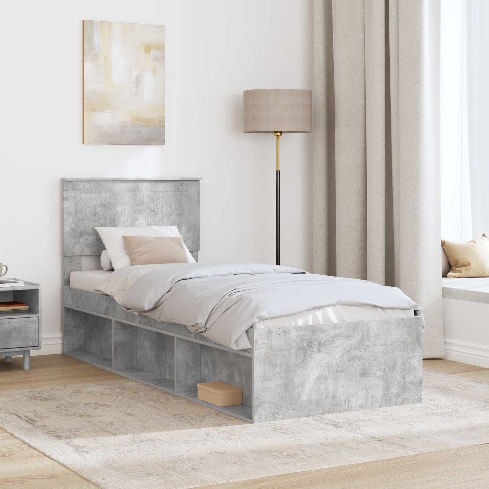 Cadre de lit avec tête de lit gris béton 75 x 190 cm pin massif - 3