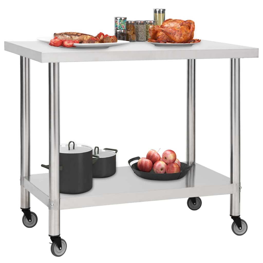 Mesa de trabajo para cocina con ruedas acero inox 80x60x85 cm