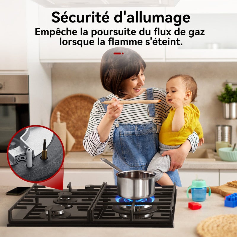 GASLAND Plaque de Cuisson Gaz GH603BF 3 Feux encastrée, Plaque gaz GPL/Gaz Naturel Noir 60 cm - 3