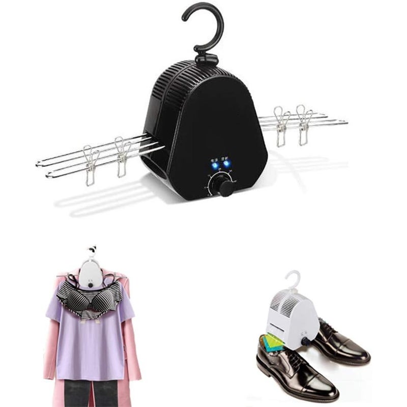Przenośna, podgrzewana suszarka do ubrań, mini elektryczna suszarka do ubrań i butów, idealna do podróży samochodem, czarna