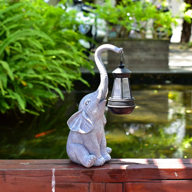 (Gris) Statue décorative d'éléphant pour jardin extérieur avec lumière solaire – Décoration d'éléphant pour salon, cadeau pour femme, homme, maman, an