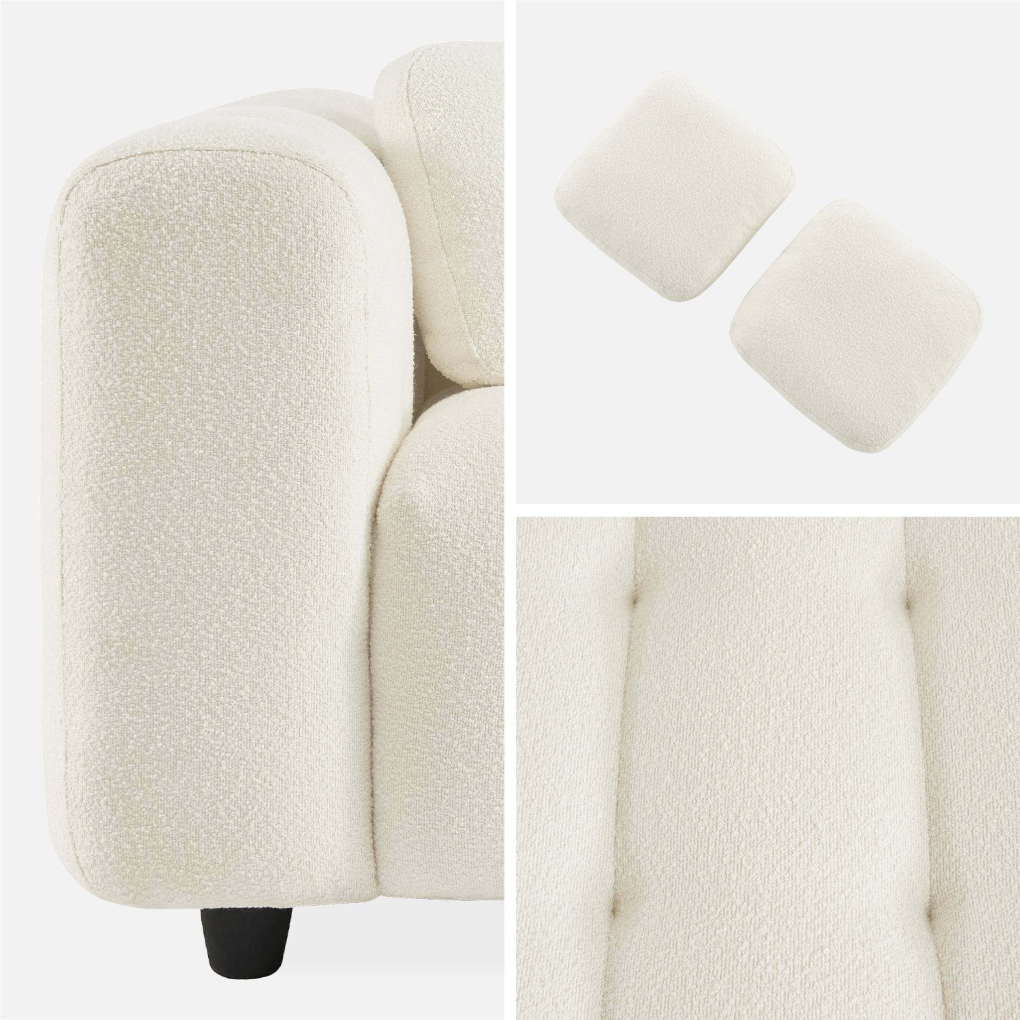 Canapé 3 places en bouclette texturée capitonné blanc crème - Structure bois d'eucalyptus et contreplaqué LEON - 5