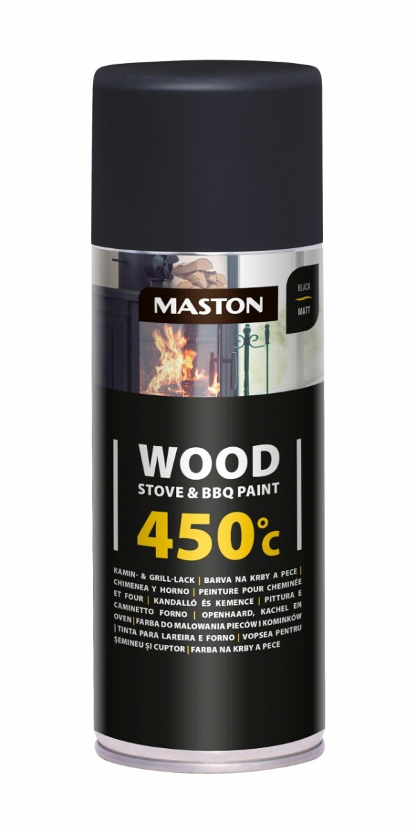 Peinture en aérosol pour Poêle à Bois et Barbecue Maston - Mate - Noir - Laque en Spray Résistante à la Chaleur - 400 ml