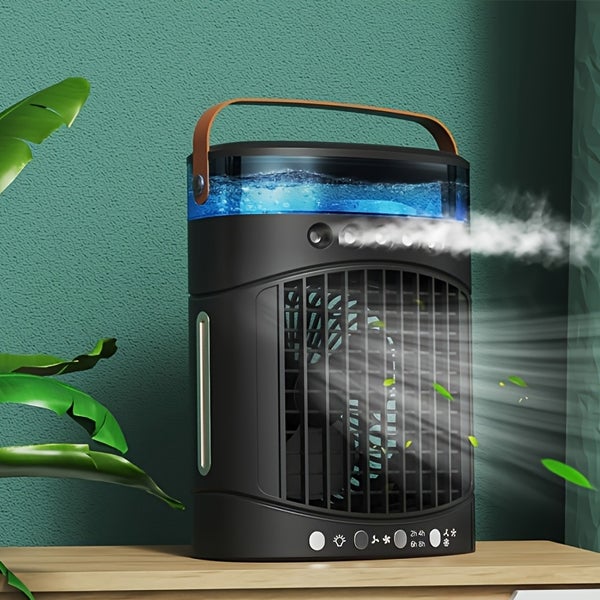 Nawilżacz powietrza z wentylatorem 600ml z LED - 2 Regulowane prędkości, 5 Otworów do rozpylania, Idealny do pokoju dziecięcego/biura - Wtyczka