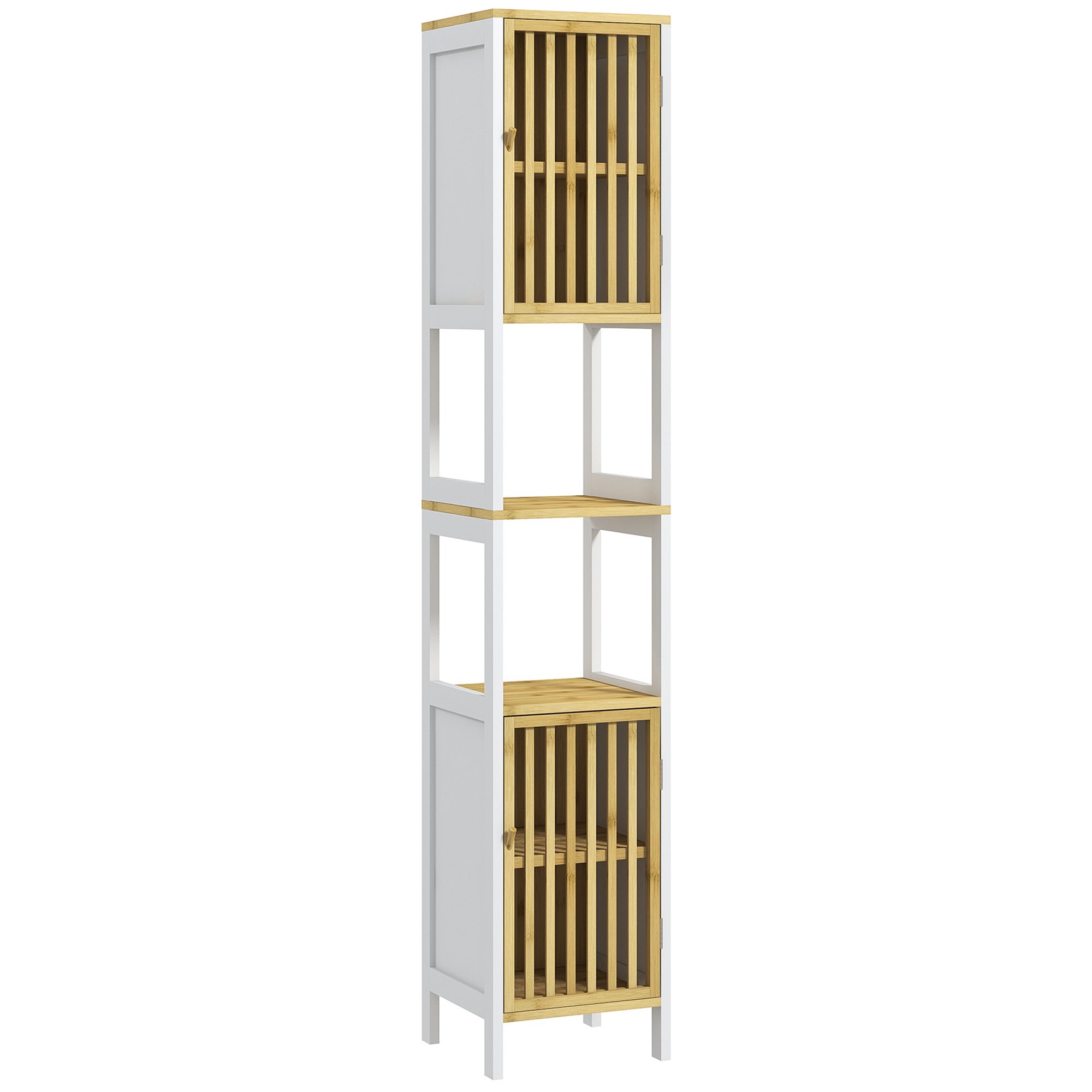 Columna baño blanca 172cm - 2 armarios + 2 estantes abiertos - estantes ajustables