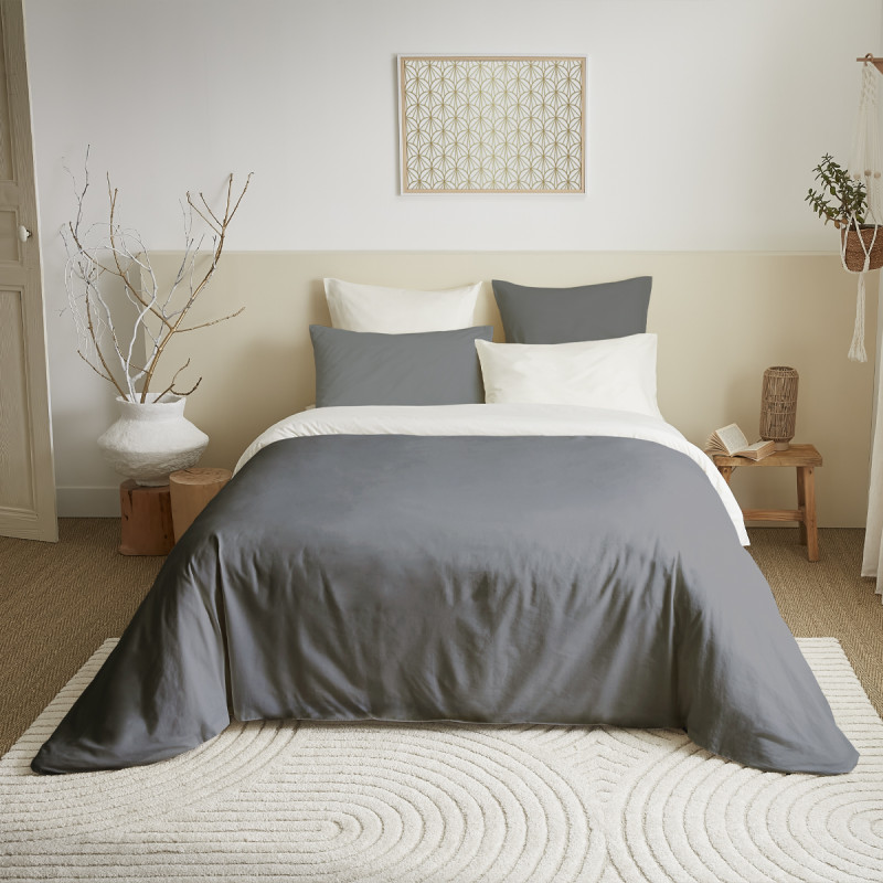 Pack complet 6 pièces Anthracite/Blanc réversible housse de couette pour lit 160 x 200 cm - 2