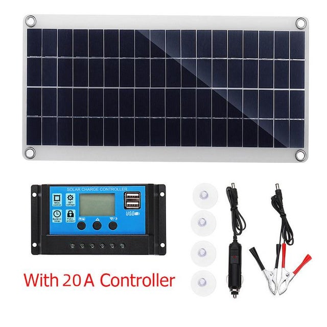Panel solar flexible de 300 W con controlador de 20 A para carga de batería, 411 x 200 x 2,5 mm, 260 g