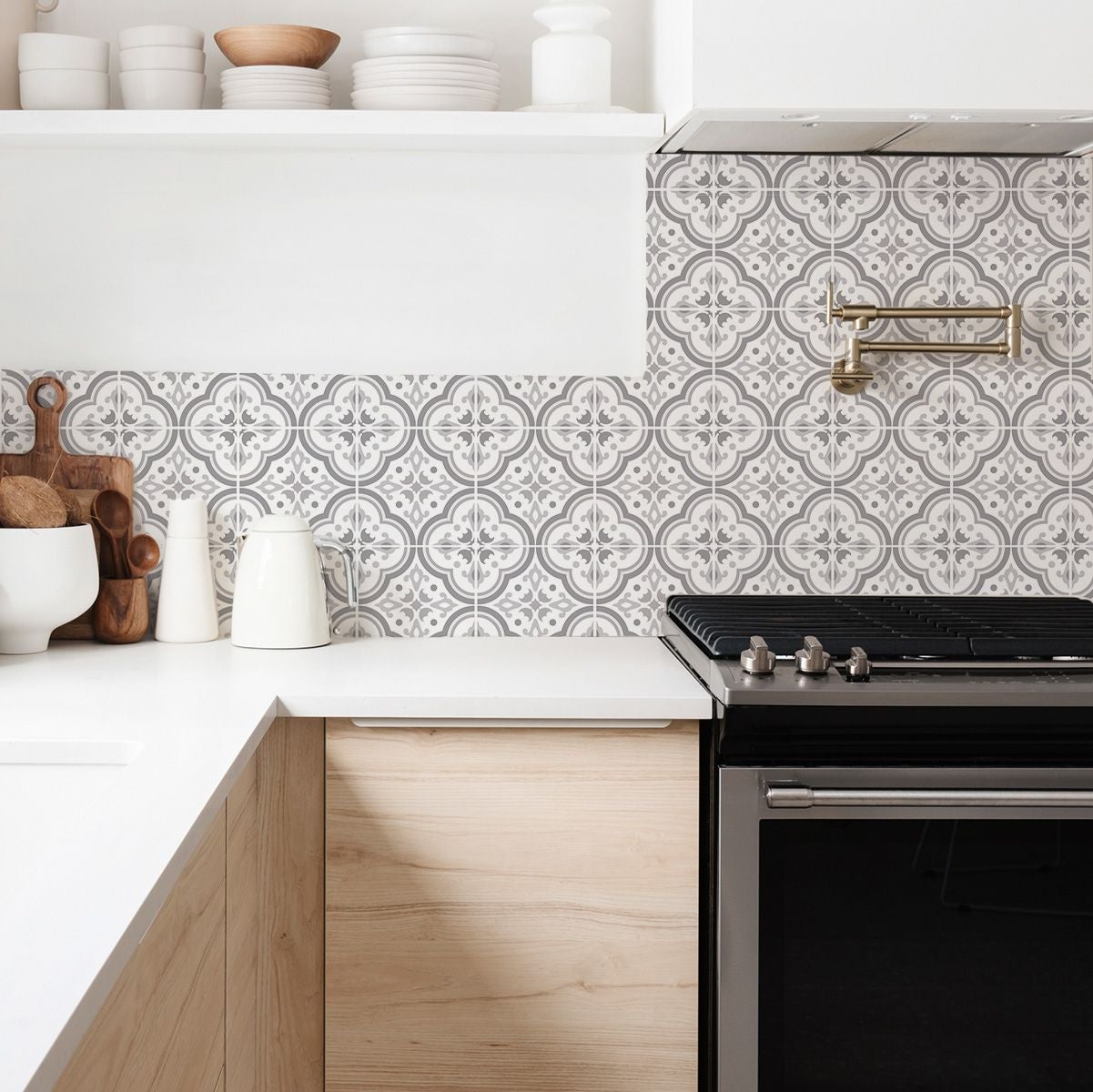 Papel pared cocina adhesivo azulejos lisbona gris y blanco lavable y removible - 1 rollo 50x300 cm - decochic