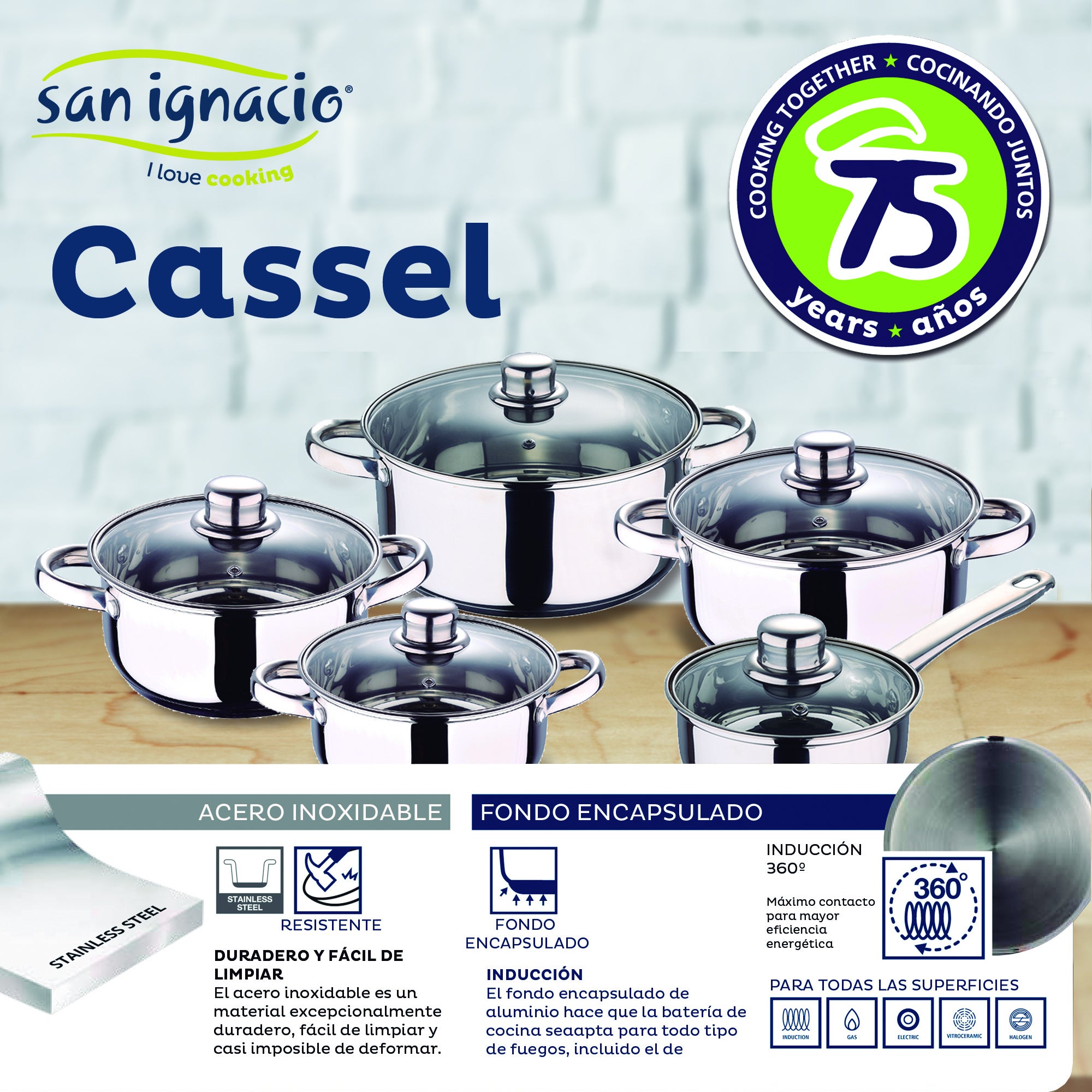 Bateria de cocina 12 piezas SAN IGNACIO Cassel en acero inoxidable con juego de sartenes (16/20/24 cm) SAN IGNACIO Paradise en aluminio prensado - 3
