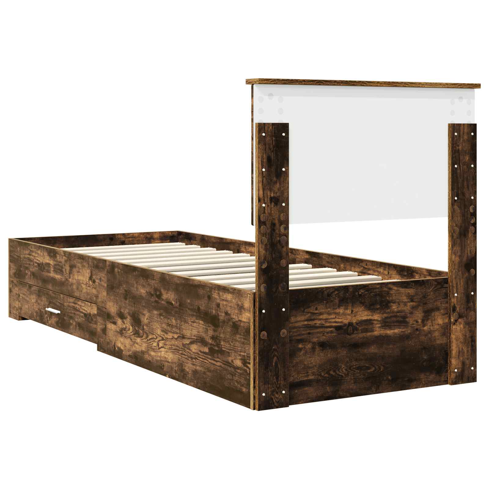 Cadre de lit chêne fumé et argent, panneau de bois, pour la chambre, 75 × 190 cm - 9
