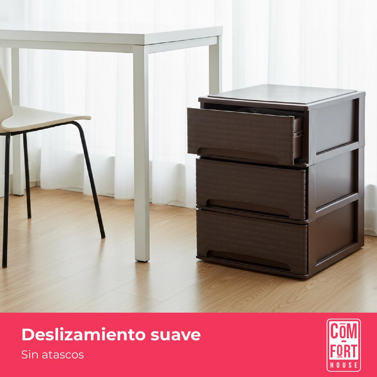 COM-FORT HOUSE | Cajonera Apilable de Plástico | Modelo Bambu | Color Wengue | Modelo de 3 Cajones | Cajones de Almacenamiento Modular - 4