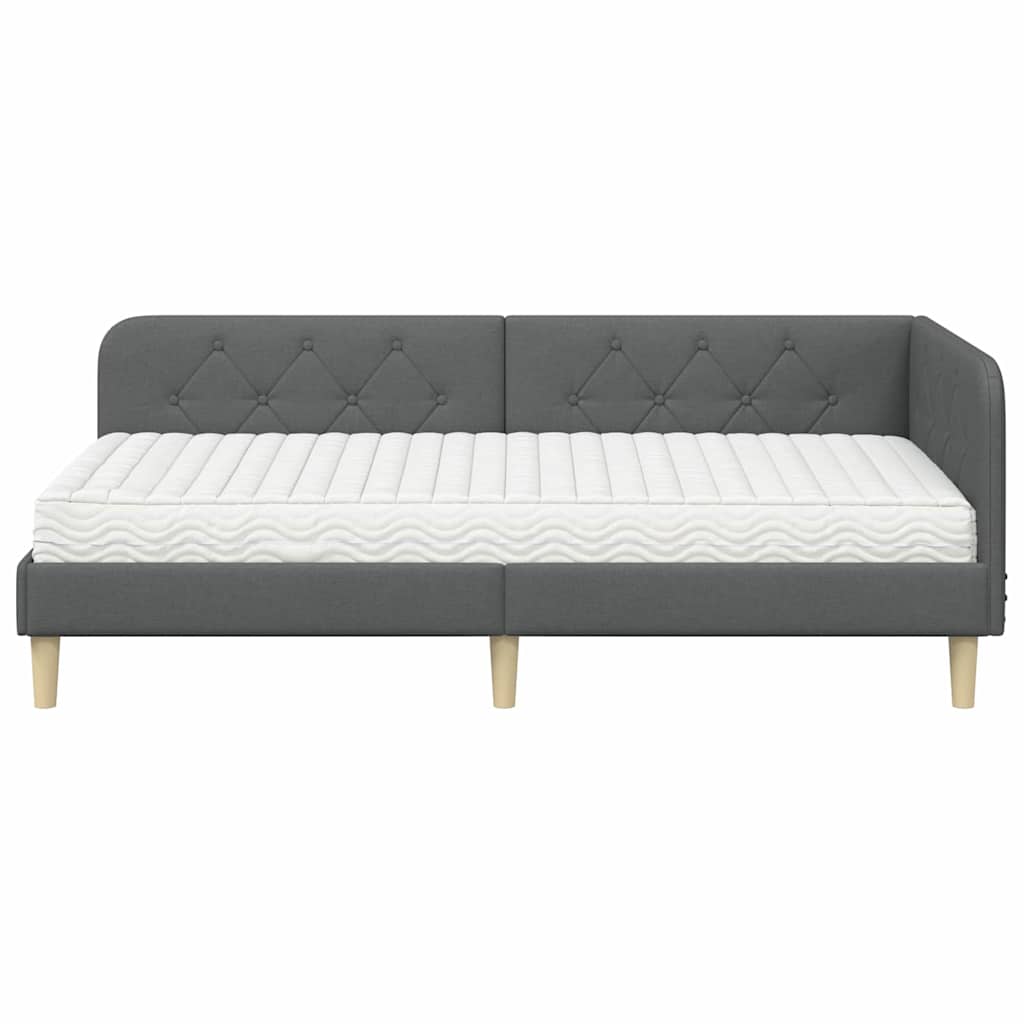 Cadre de lit d'angle en tissu gris foncé pour la chambre, 90 × 190 cm - 5