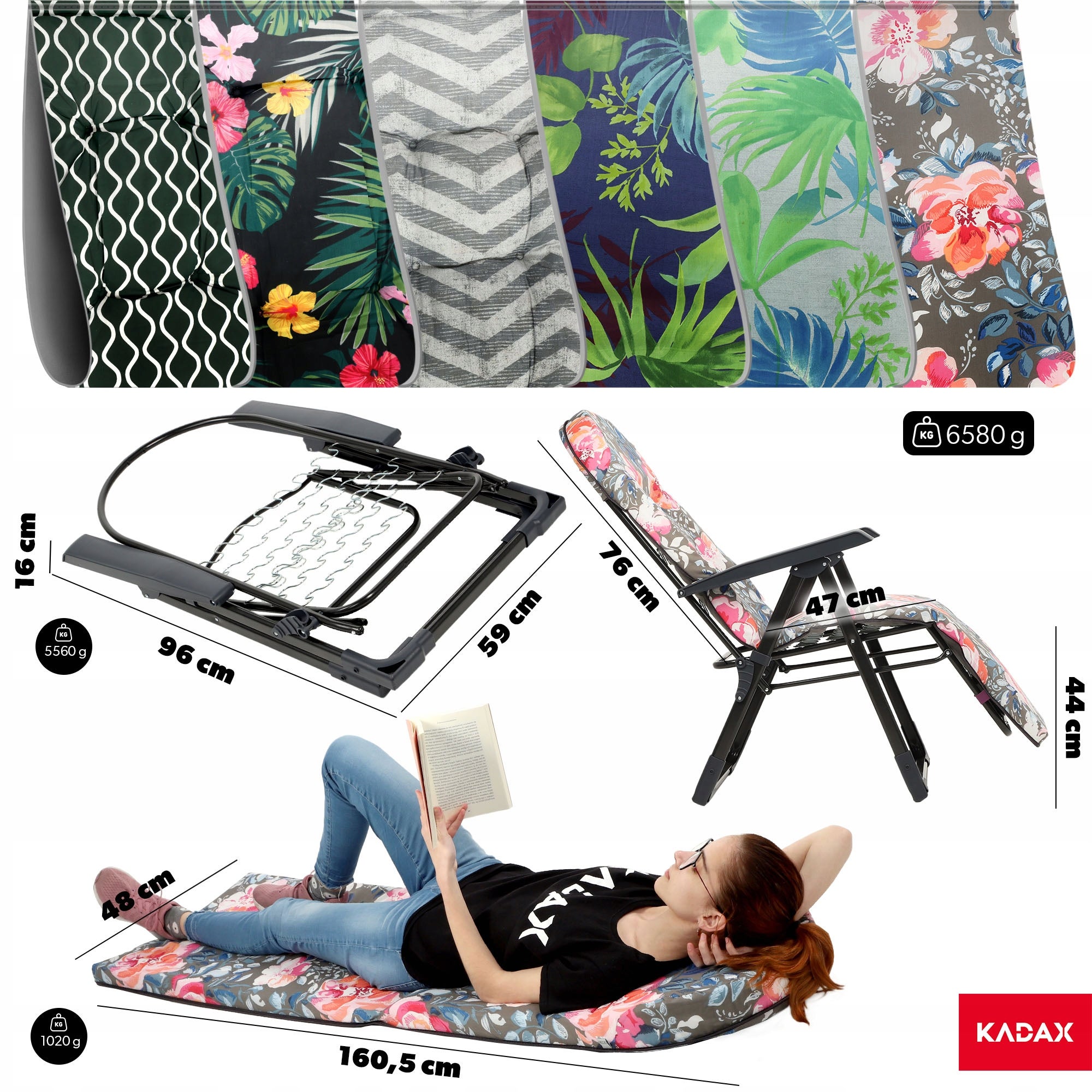 LEŻAK FOTEL OGRODOWY SKŁADANY PLAŻOWY LEŻANKA PODUSZKA PODNÓŻEK WYGODNY - 3