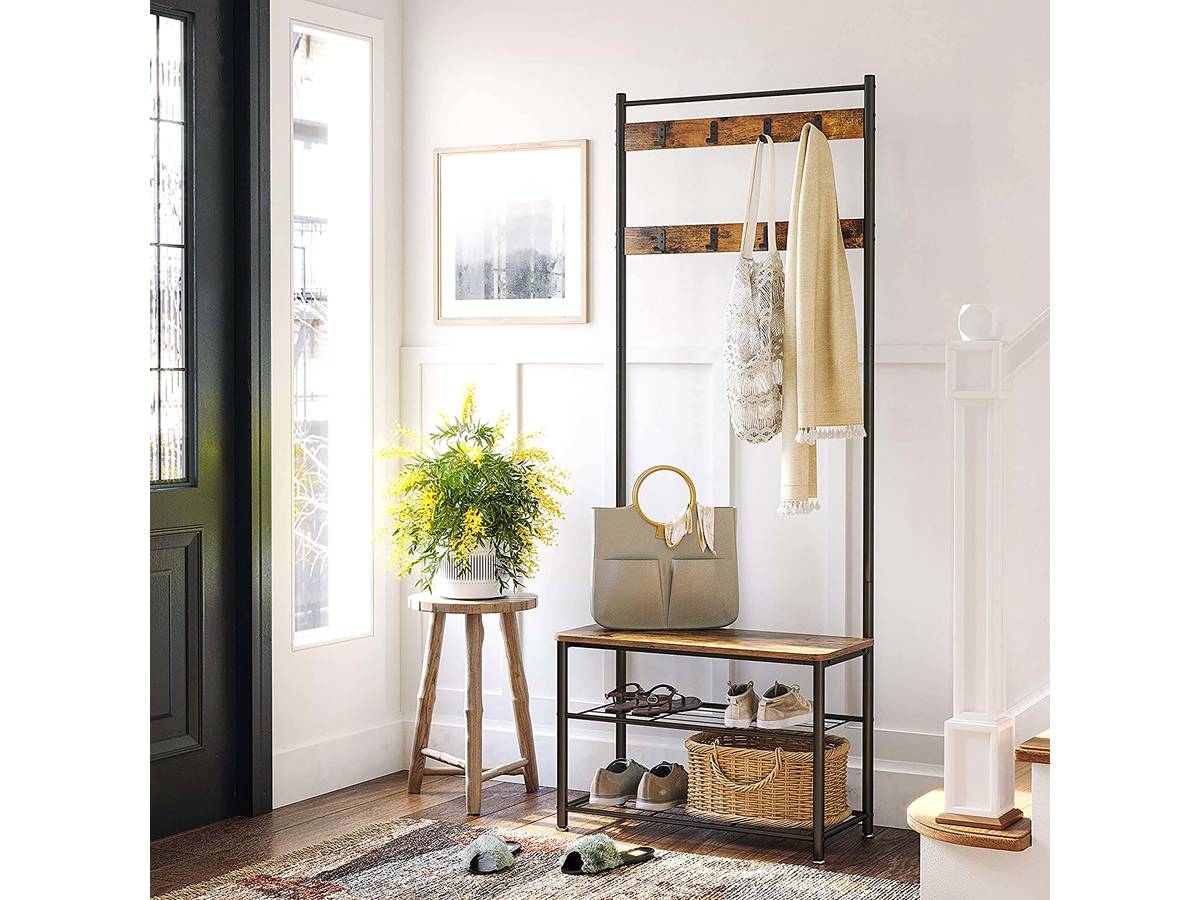 Mueble Recibidor Blanco Perchero Pie Metálico Para Entrada 18-22