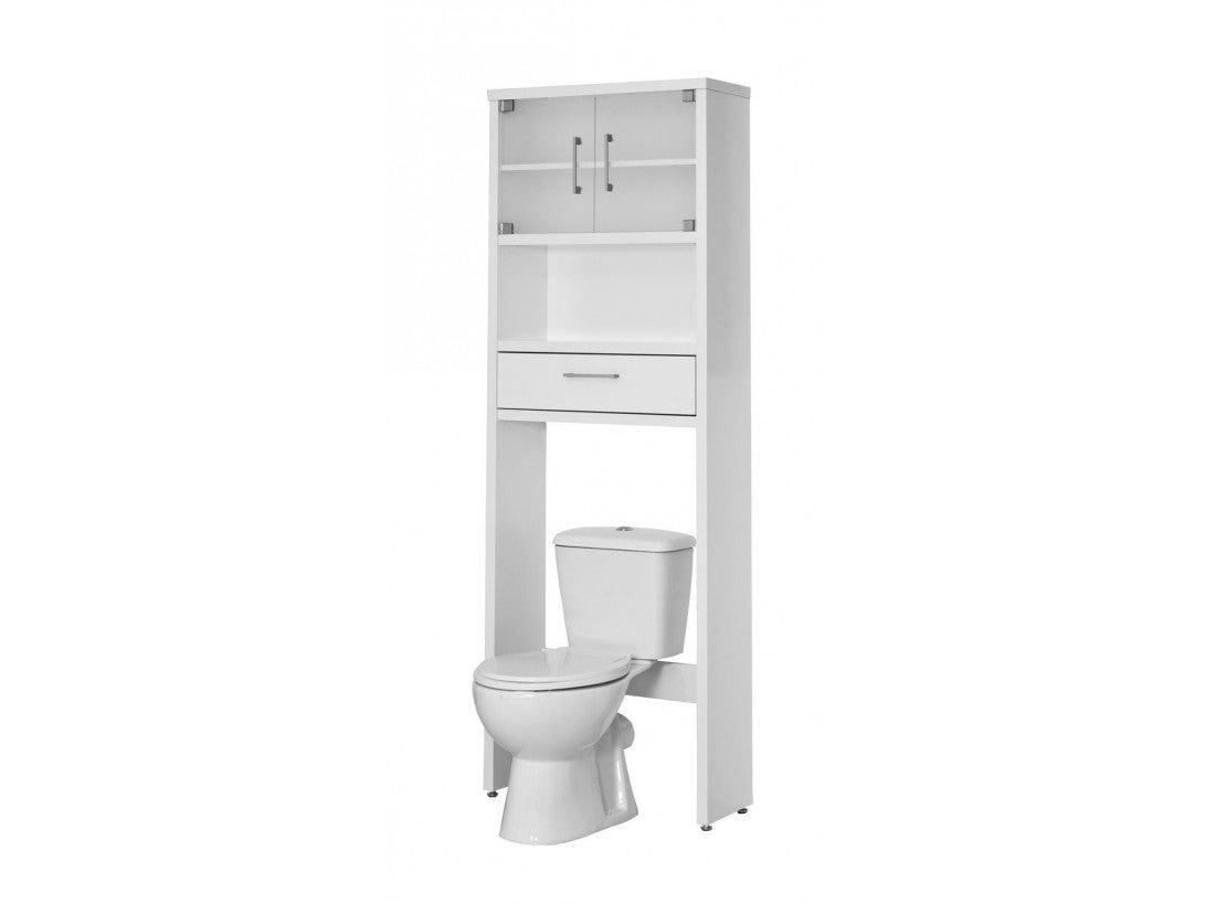 Scaffale Da Bagno Sopra WC NK – 153x47x26 Cm, 3 Ripiani, Portarotolo E 3 Ganci, In Ferro E PP, Bianco, Montaggio Senza Fori
