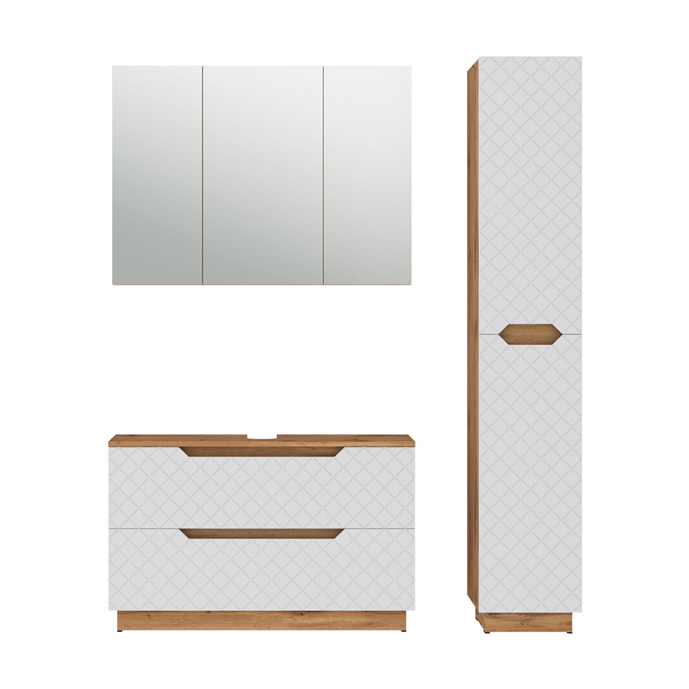 Vicco Zestaw mebli łazienkowych Lotta, Dąb/biały ze strukturą płytek, 3 części