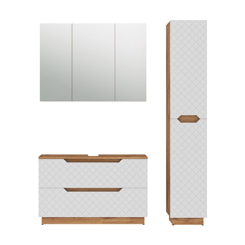 Vicco Zestaw mebli łazienkowych Lotta, Dąb/biały ze strukturą płytek, 3 części