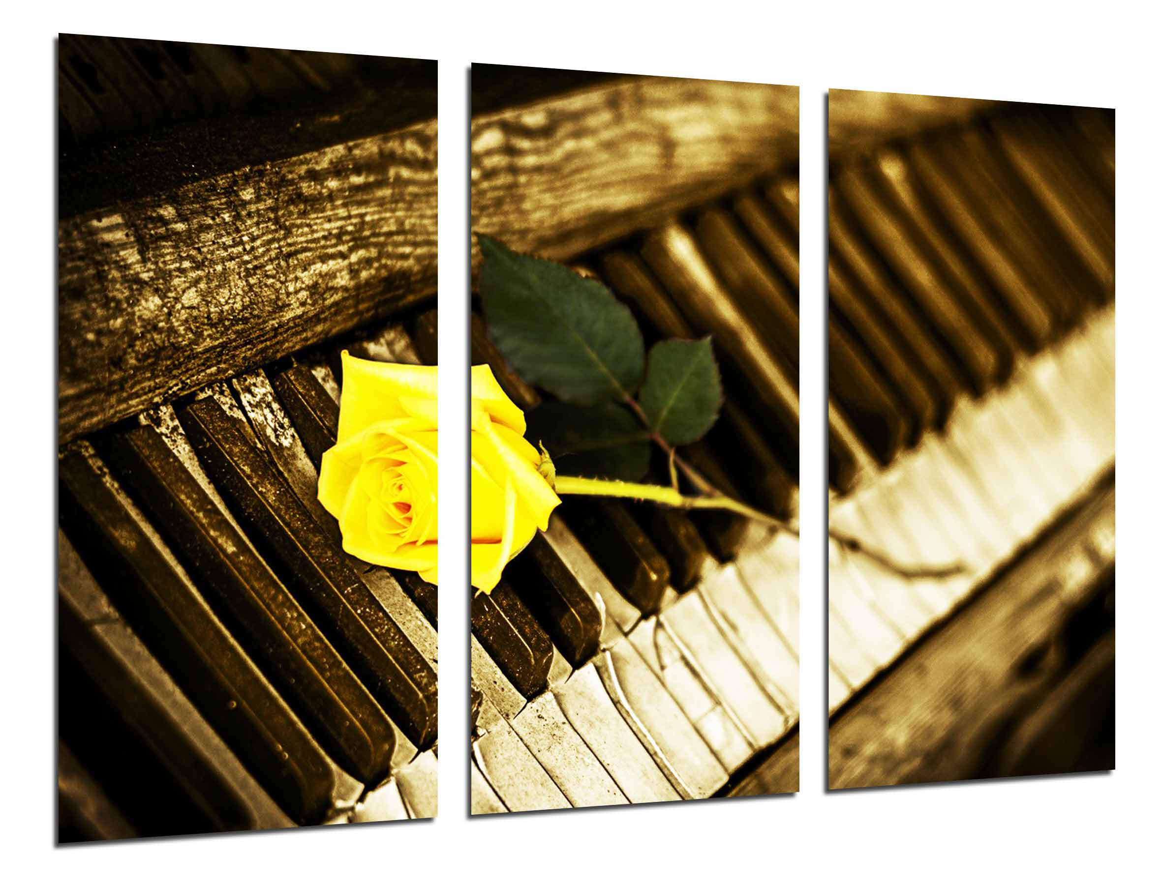 Piano vintage rosa amarilla, romantico, impresión fotográfica sobre madera, cuadro moderno decorativo