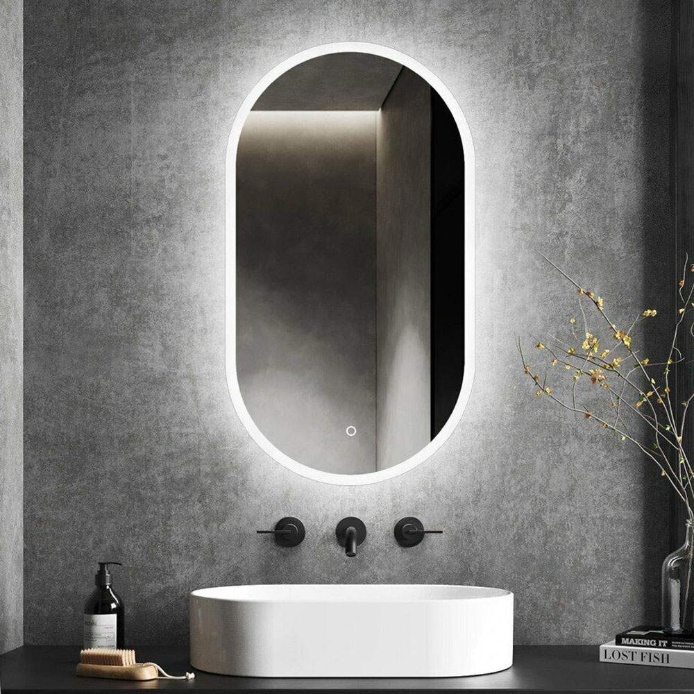 TheiaMo Specchio Da Bagno Ovale A LED 91x61 Cm Con Cornice Metallica, Anti-appannamento E Luce Dimmerabile 3000-6000K, IP66 Nero - 3