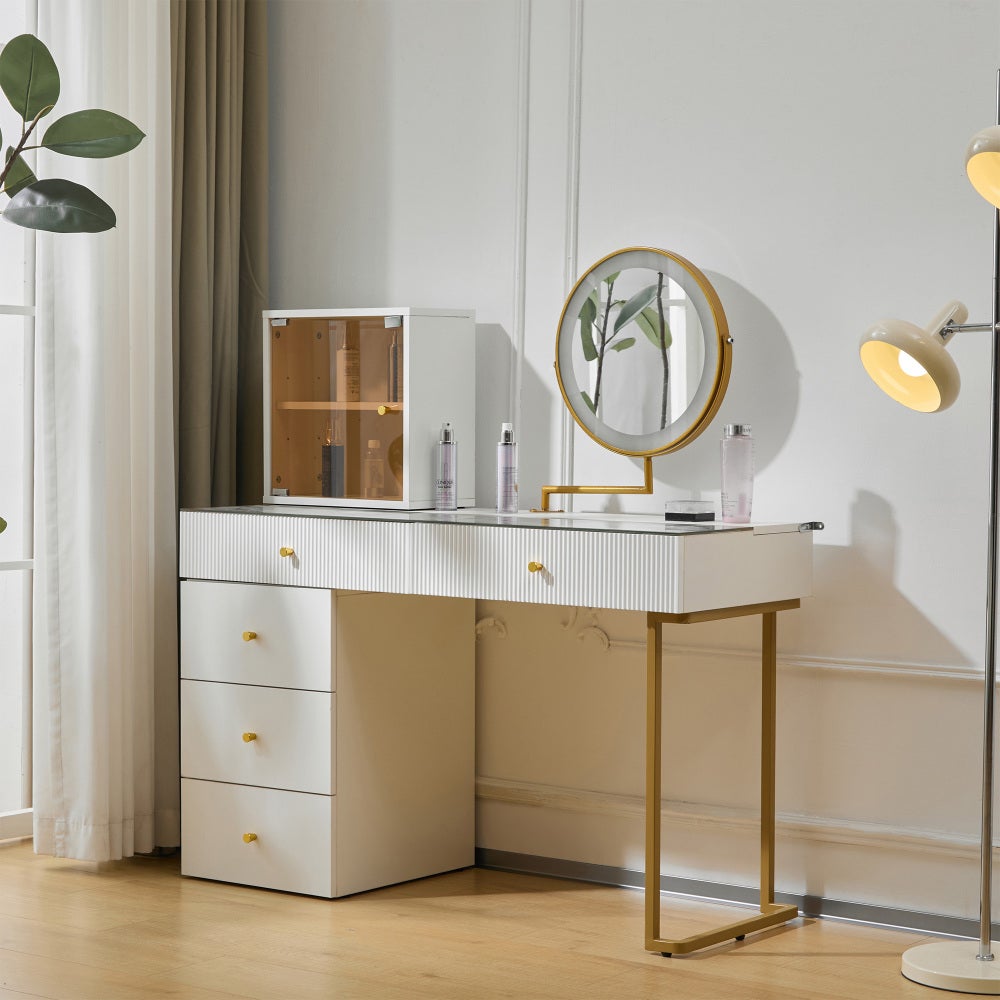 Coiffeuse avec miroir en MDF Blanc H. 115 x l. 45 x P. 120 cm - 7