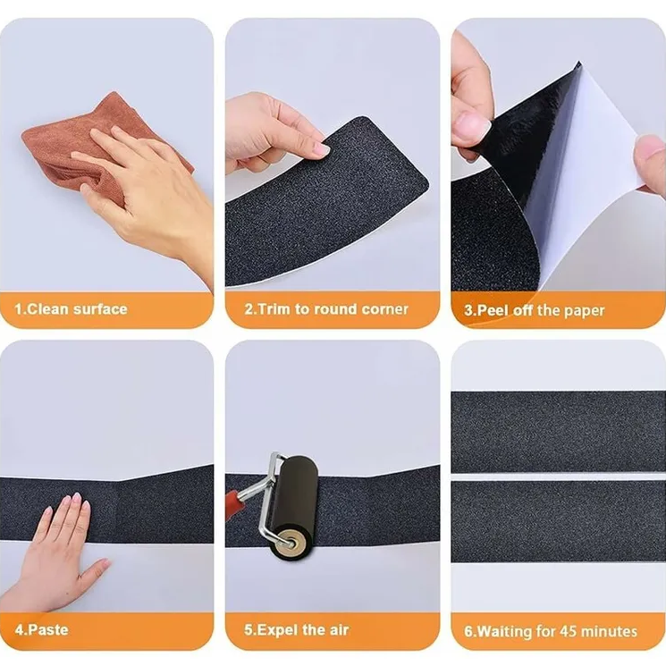 Striscia adesiva antiscivolo per scale, attrito, abrasivo per sicurezza, scala a pioli, interno, esterno, alta trazione, 15 cm x 5 m, nero - 4
