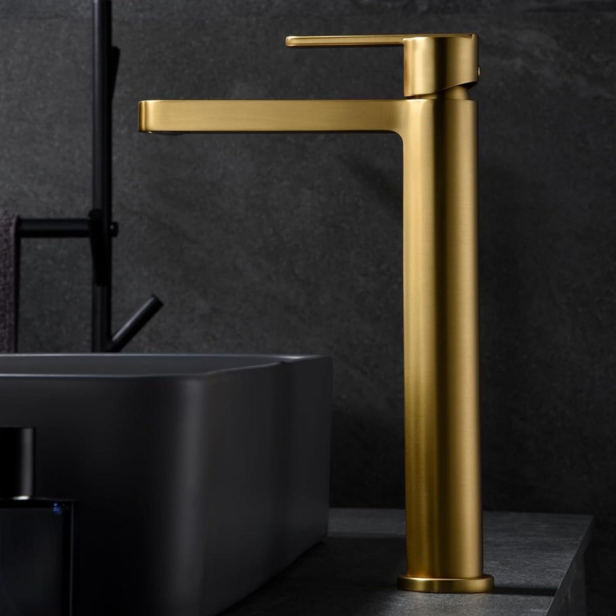 Imex - grifo alto lavabo dorado | mezclador agua fría y caliente | grifo monomando lavabo caño alto | grifo lavabo sobre encimera | serie roma