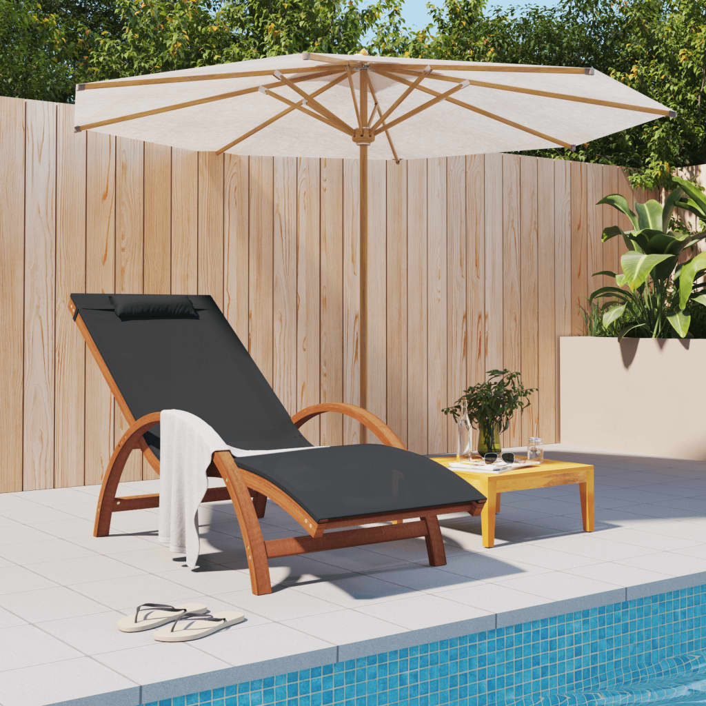 Chaise Longue Pliante VILLEY Avec Coussin Noir - Pour Camping, Patio, Jardin