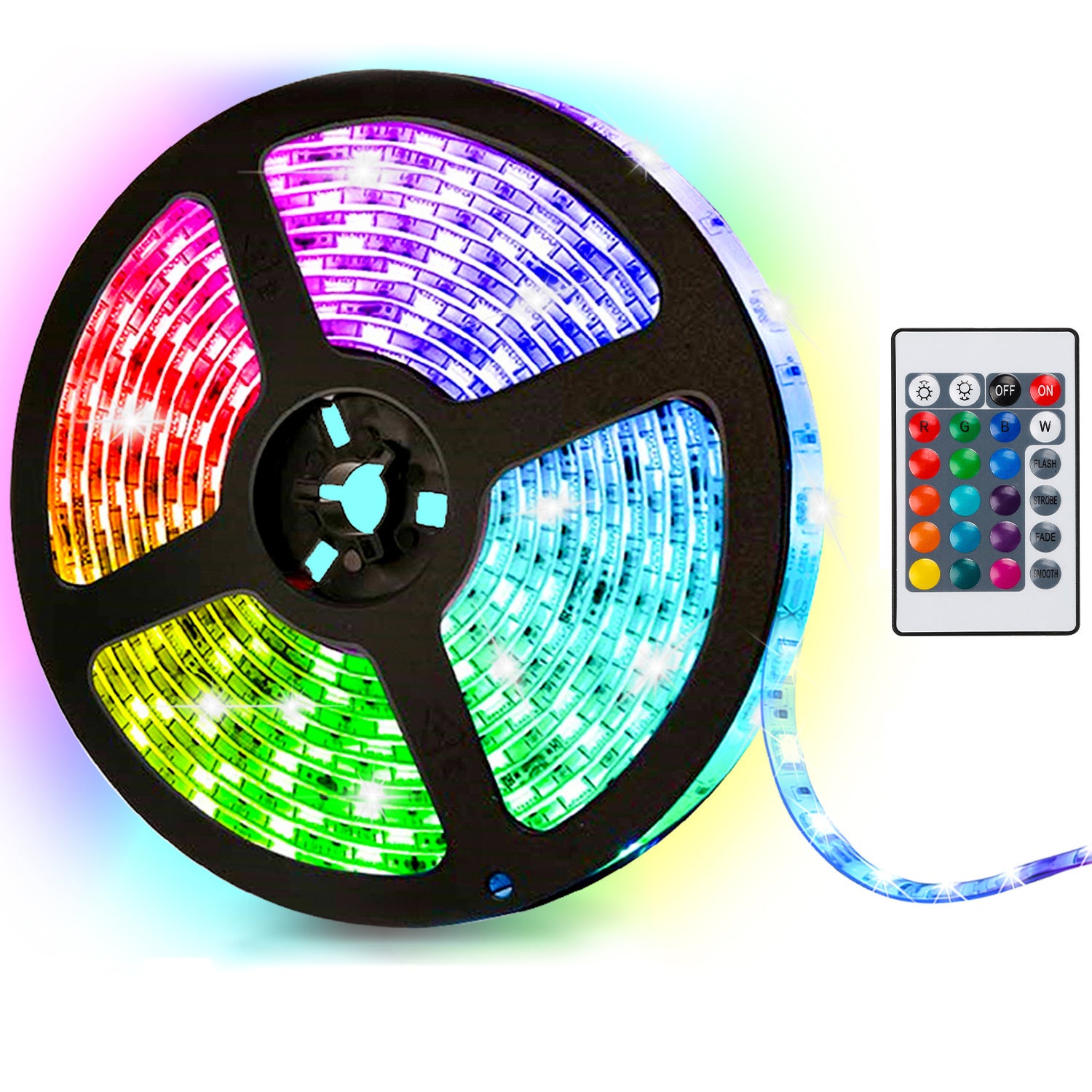 Taśma LED 5050 SMD RGB 1M, 30 diod LED z 24-klawiszowym pilotem + zasilacz 12V do montażu na ścianie tylnej imprezy