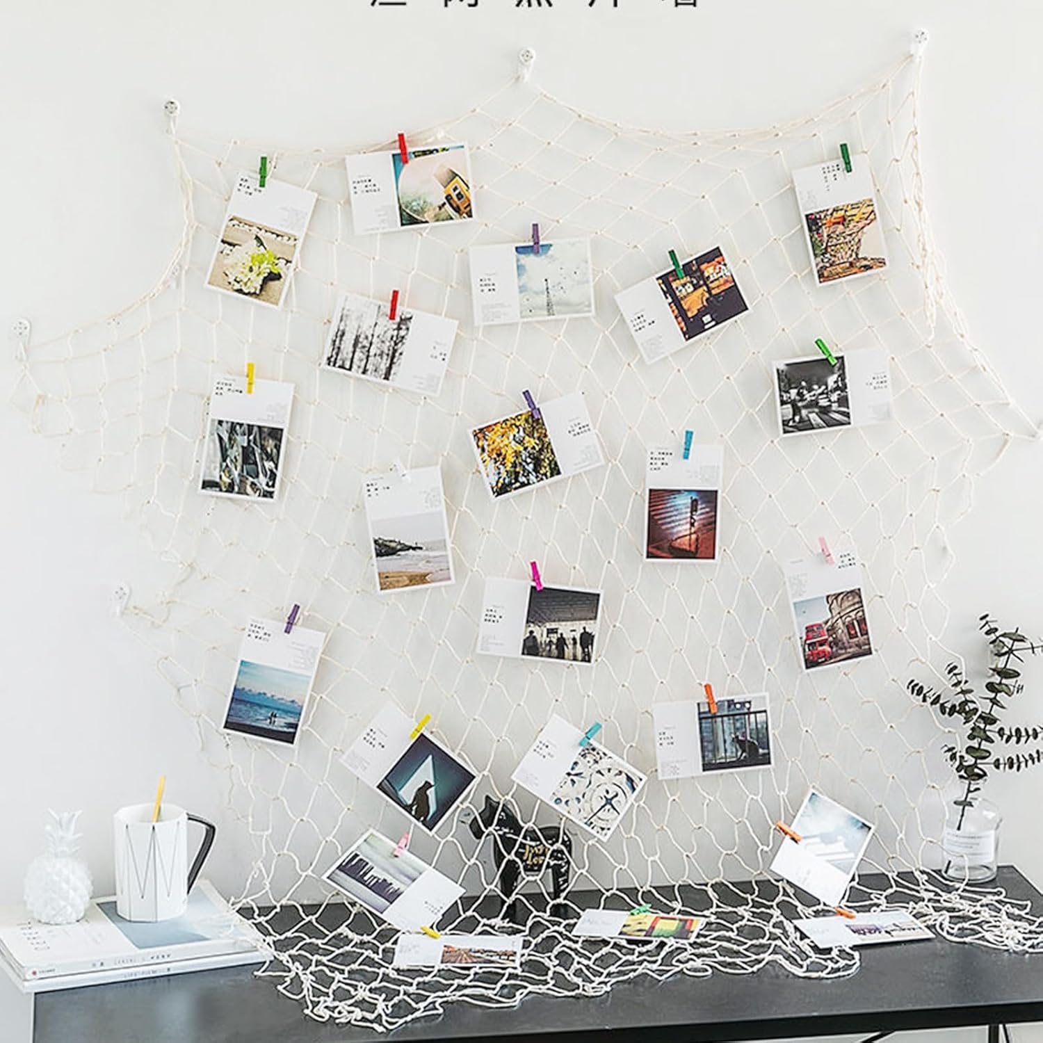 Rede de pesca decorativa para parede, estilo pirata, ideal para festas, casamentos, decoração de casa e fotografia. Dimensões: 1 x 2 m (branco-sujo). - 5