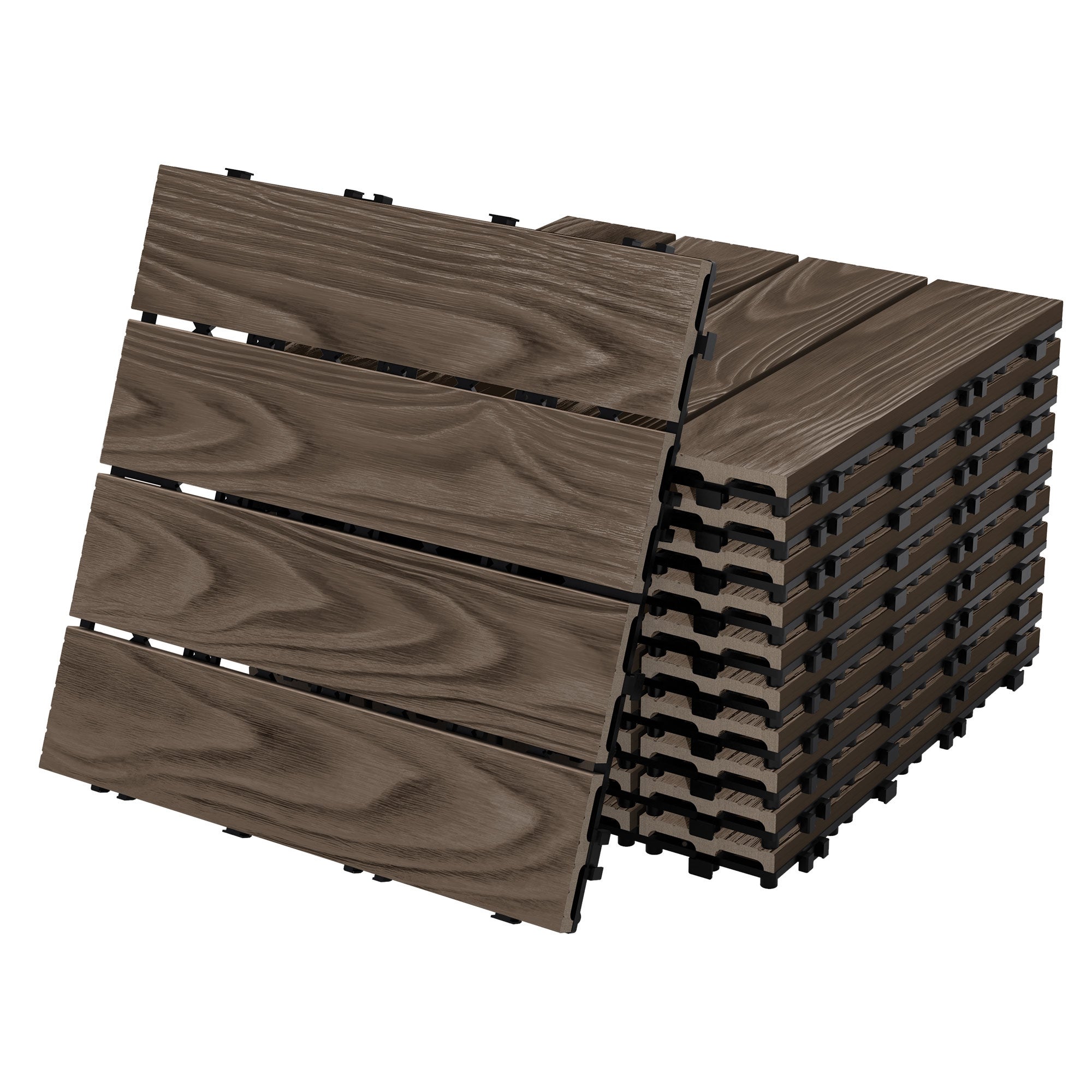 ECD Germany plytki tarasowe wpc 30x30 cm 33 sztuk 3m² kwadratowy ciemnobrazowe panele podłogowe klik odpływ wodny balkon taras ogród patio weranda