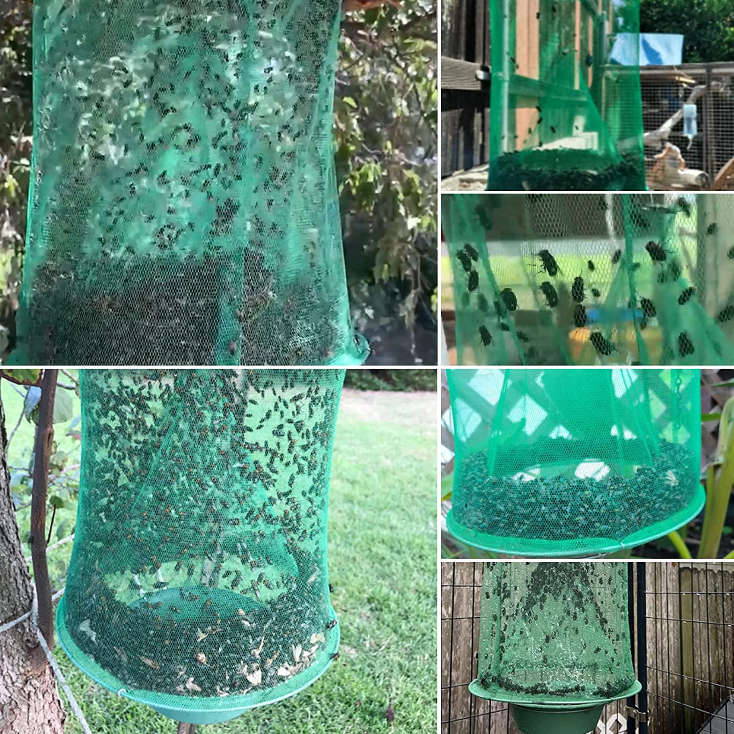 4 confezioni di trappole per mosche da esterno, gabbia per mosche riutilizzabile, repellente per mosche da esterno e da interno, verde - 2