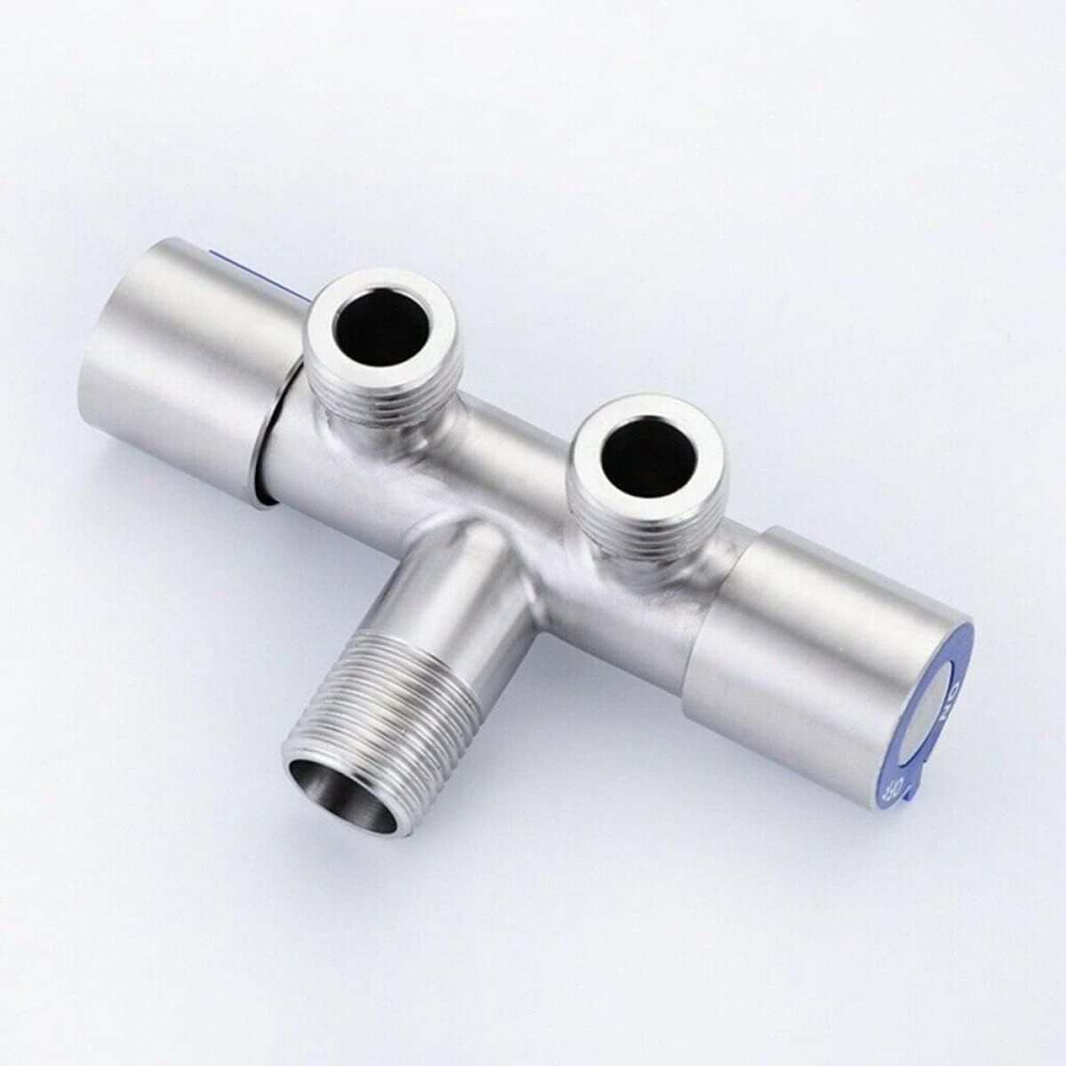 Robinet à eau en acier inoxydable à double poignée pour salle de bain, machine à laver, double contrôle, une vanne d'angle d'entrée et deux sorties - 4