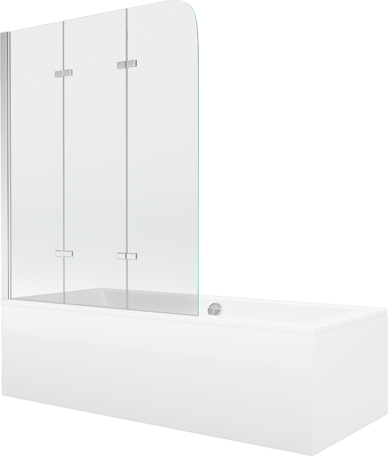 Mexen Cube wanna prostokątna 180 x 80 cm z obudową i parawanem 3-skrzydłowym 120 cm, transparent, chrom - 550518080X9012030100