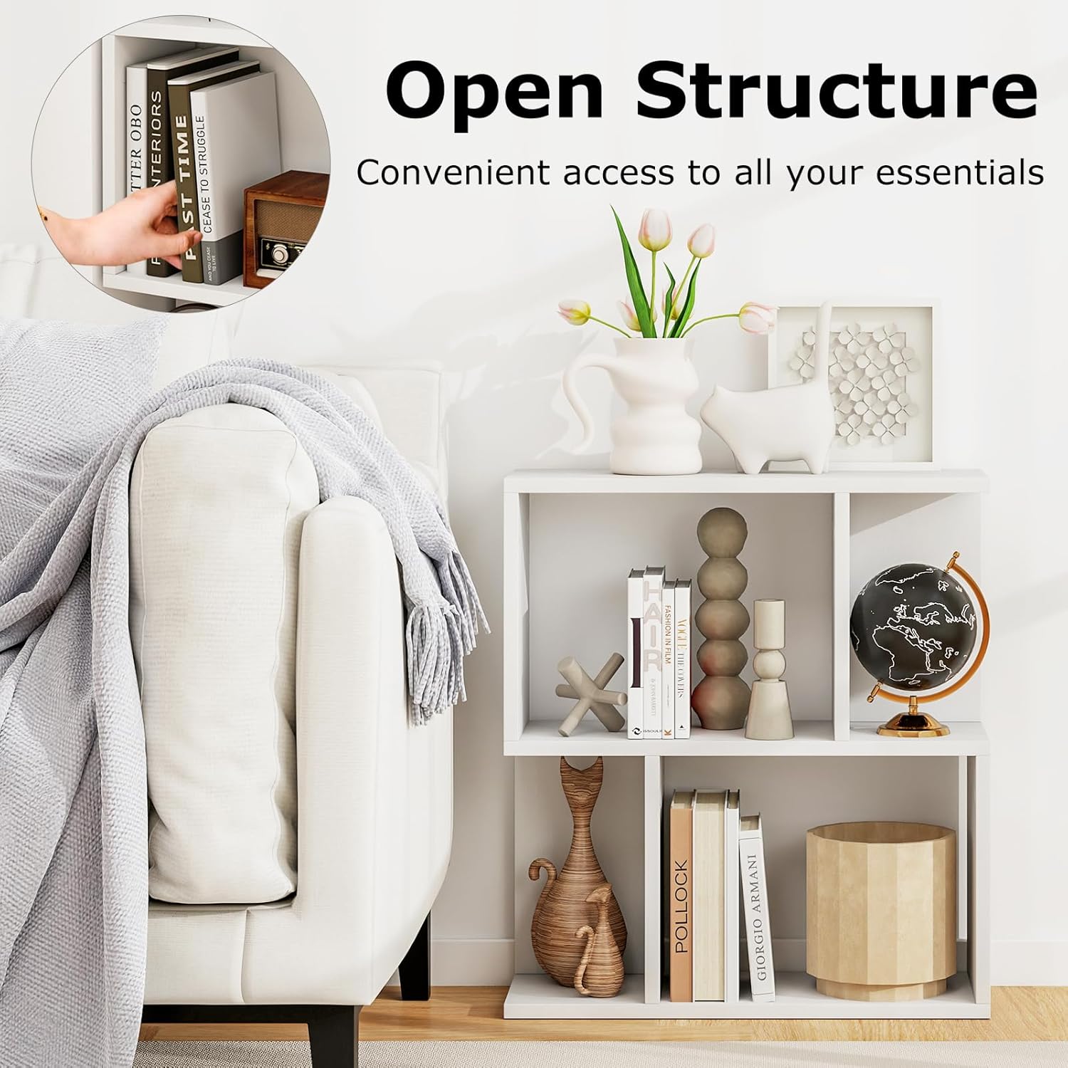 Bibliothèque à 3 Niveaux, Etagère de Présentation pour Petit Espace, Table d'Appoint Autoportante, pour Bureau, Salon, Chambre, Blanc - 9