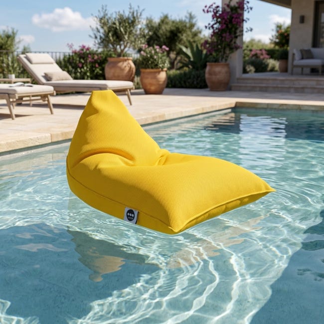 ELYFLAIR® Pouf Géant Imperméable Tricot Grossier – 55 Cm Ou 45 Cm – 100% Plastique Recyclé – Idéal Jardin, Terrasse, Piscine & Intérieur – Jaune Soleil