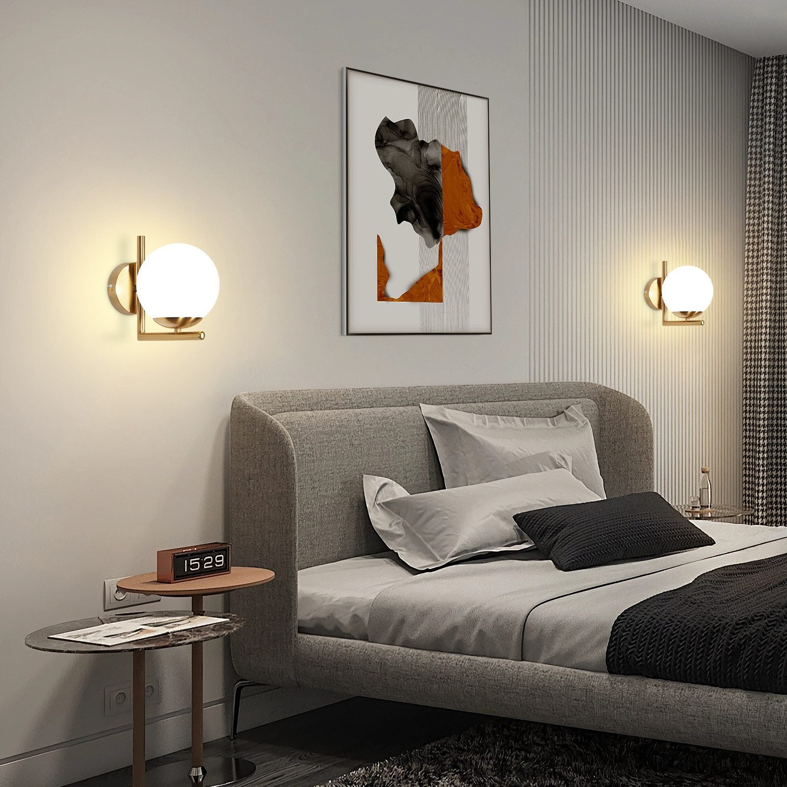 NETTLIFE Applique murale vintage boule de verre dorée E27 lampe murale d'intérieur chambre escalier - 7