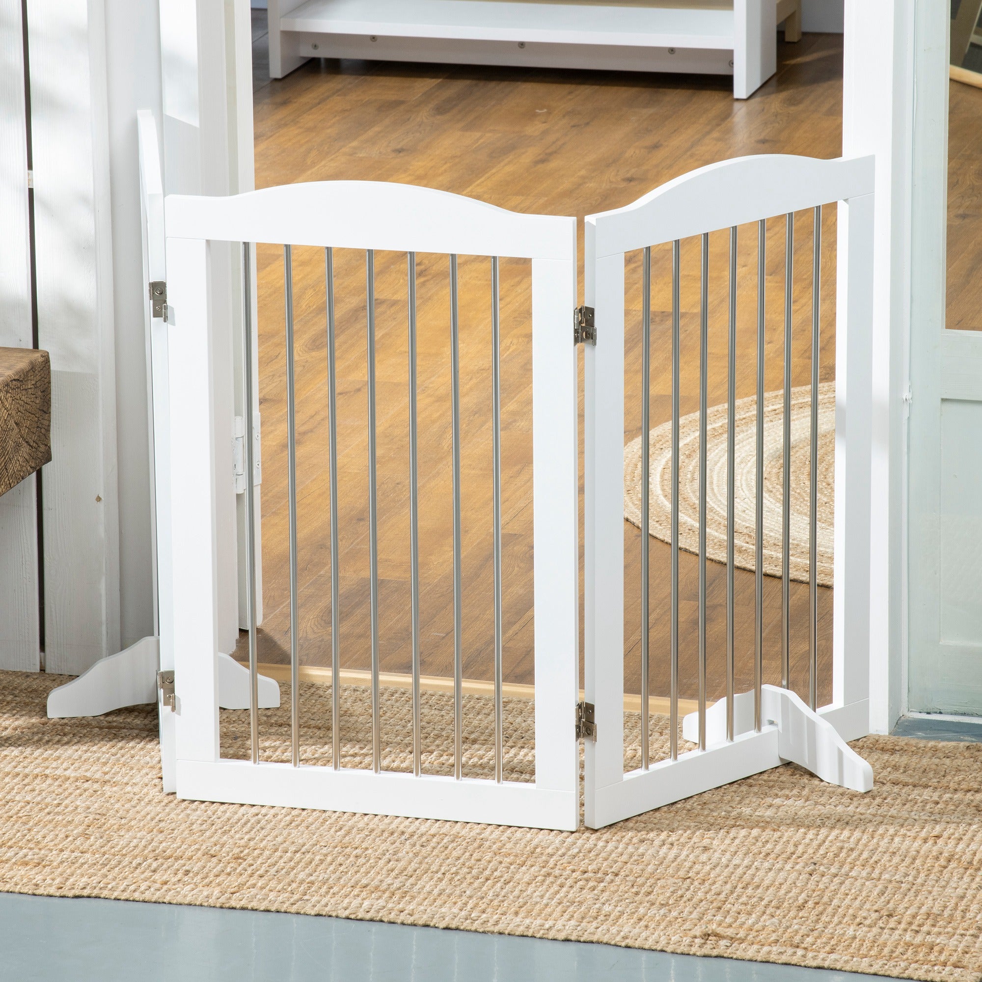 Barreira de Segurança para Animais de Estimação PawHut Branco MDF e Aço 154x30x80cm - 5