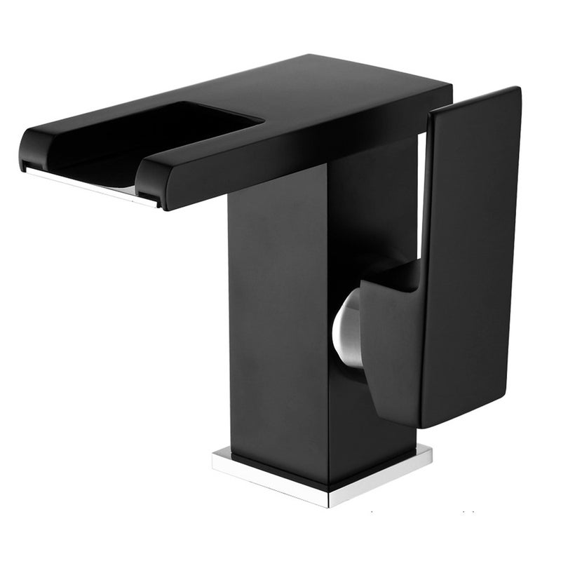 Bateria łazienkowa typu wodospad LED (czarna), nowoczesna i elegancka, mosiężna bateria umywalkowa, dostępna woda ciepła i zimna, 3 zmieniające się k