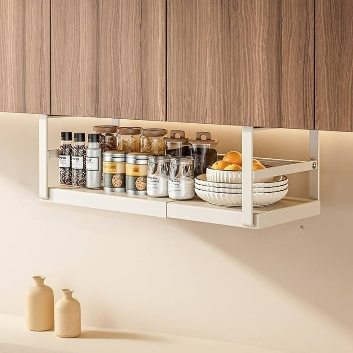 Półka na przyprawy wisząca, bez wiercenia, wysuwana, biała, 27-45*22*18,7 cm