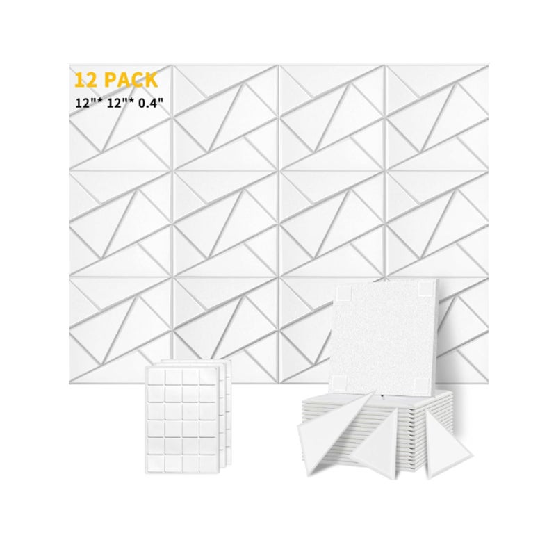 Zestaw 12 samoprzylepnych paneli akustycznych, wygłuszenie z poliestru, panele ścienne dźwiękochłonne o wysokiej gęstości, 30 x 30 x 1 cm, białe