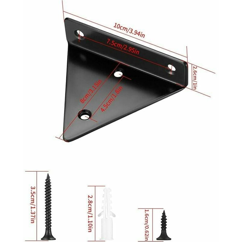4 Pièces Supports d'étagère Flottants, Supports à Tablettes Muraux Triangulaires Invisibles, Equerre Etagere Murale Métal pour étagère - 2