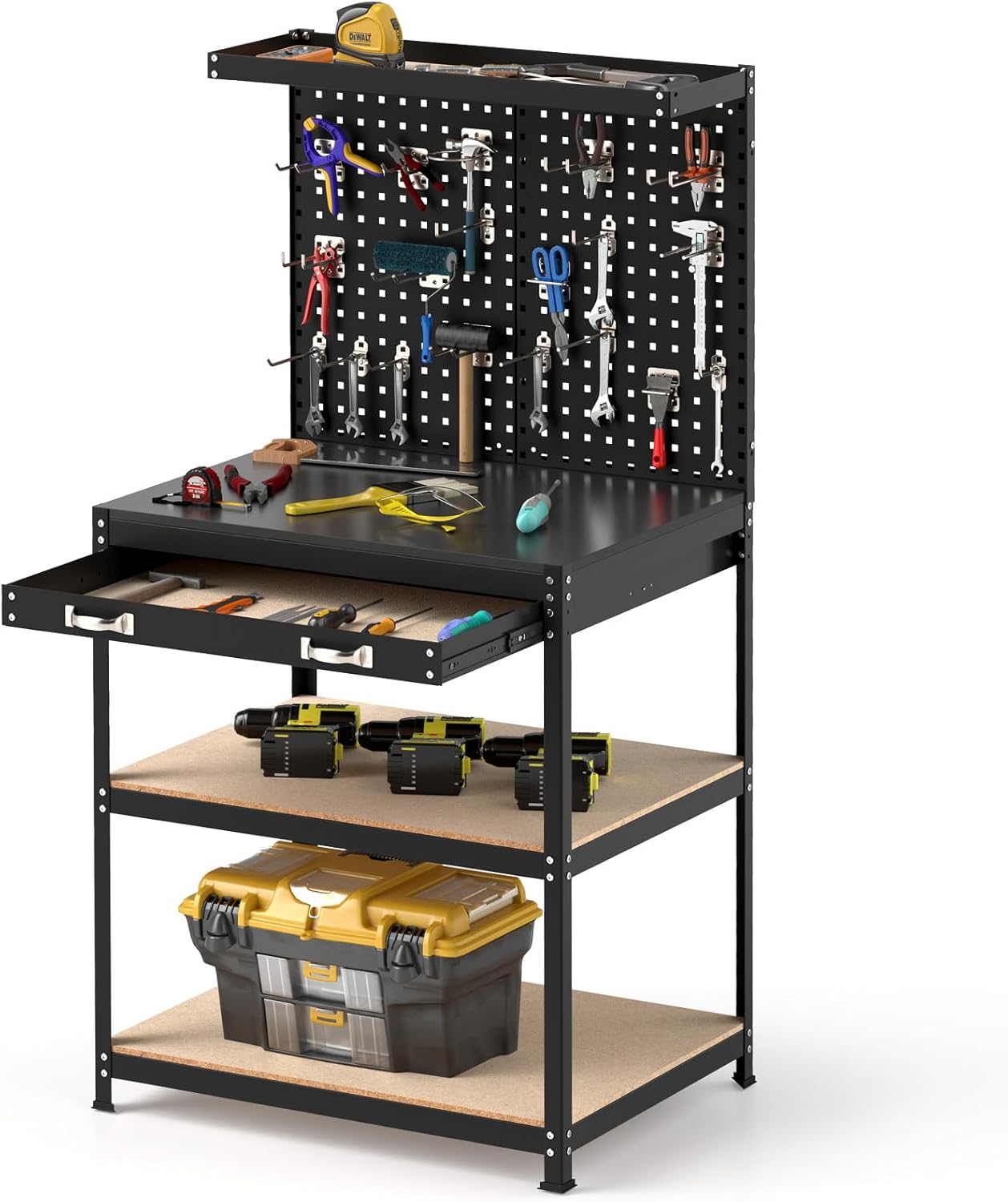 Kupper – Établi avec panneau perforé 704247 – Dimensions 120 x 60 x 84 cm – 5 tiroirs et 1 porte
