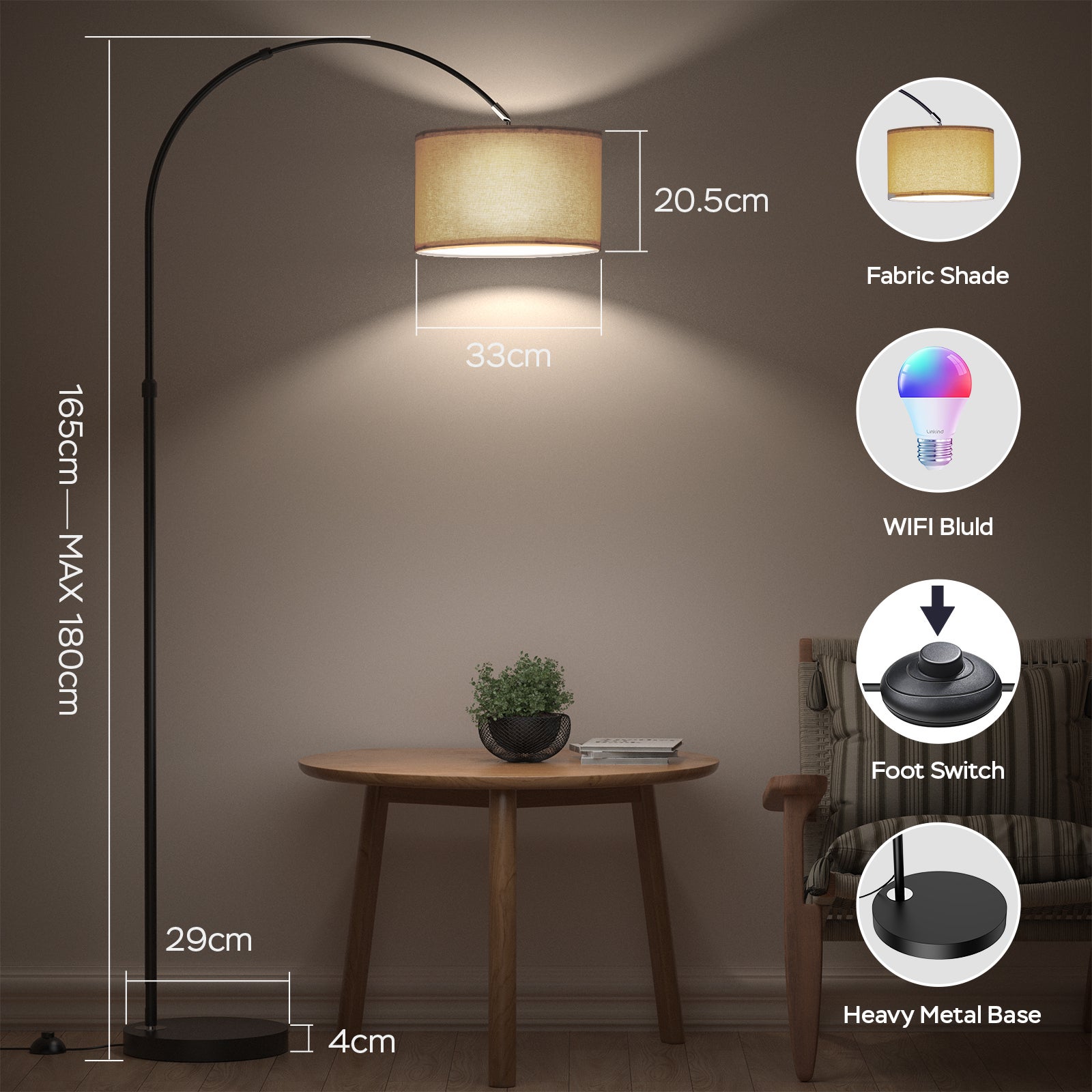 Lampada da terra solare, funziona con energia solare/USB, lampada da terra RGB dimmerabile, cambia colore, per feste/atmosfera festosa, nero 3000K - 7