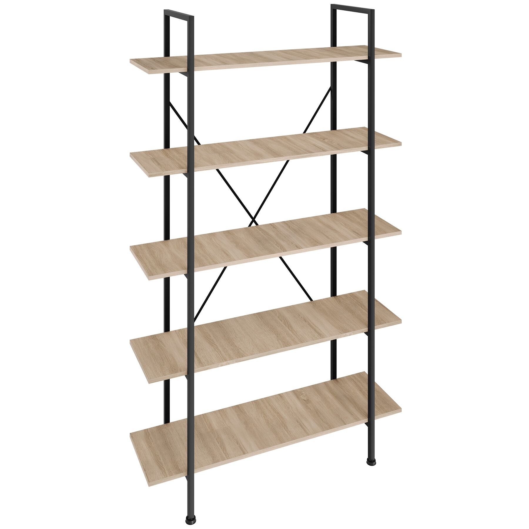 Tectake  Estantería De Madera Mdf Estilo Industrial Con 5 Estantes Y Pies Ajustables 106X34,5X179,5 Cm, Madera Clara , Leroy Merlin