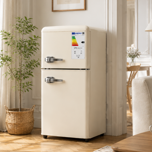 Frigorifero combinato retrò a 2 porte 60 L, freezer 22 L, classe E, LED, bianco
