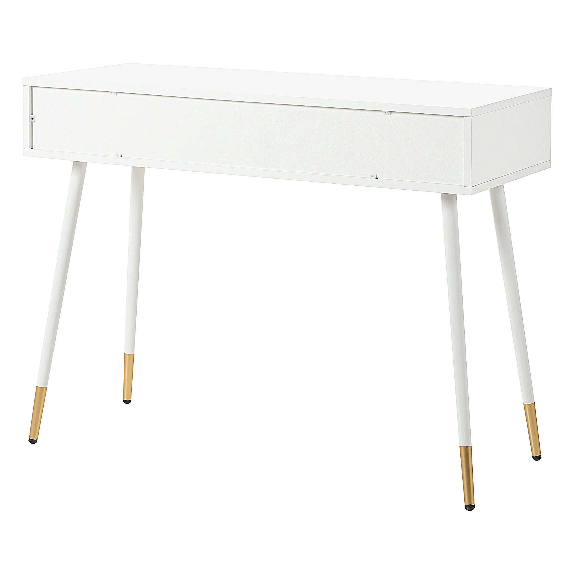 Table de Maquillage Blanc H. 76 x l. 40 x P. 100 cm, Coiffeuse Blanche avec 2 Tiroirs et Pieds Métal Dorés, Coiffeuse Moderne, pour chambre ou salon - 7