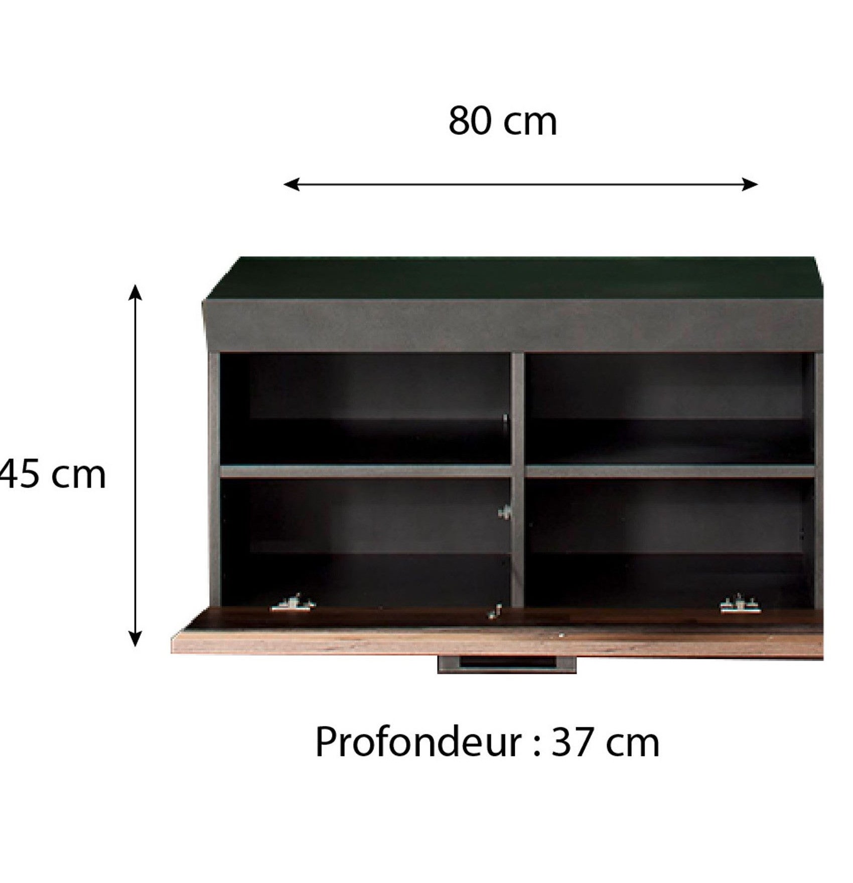INDY - Meuble chambre. Banc de rangement en mélaminé coloris bois effet vieilli avec finition gris ciment . L - H - P : 80 - 45 - 37 cm. - 7